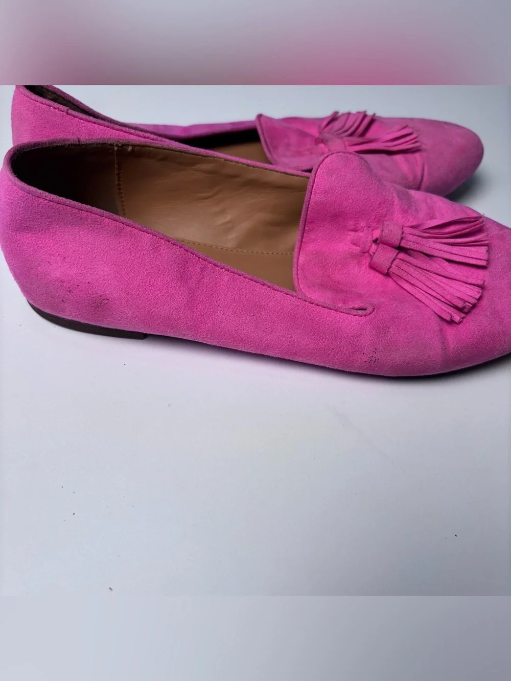 J. Crew Bright Pink Suede Tassel Loafers